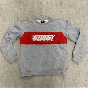 Stussy International Heather Grey Red Crewneck Sweatshirt Men’s Size XXL